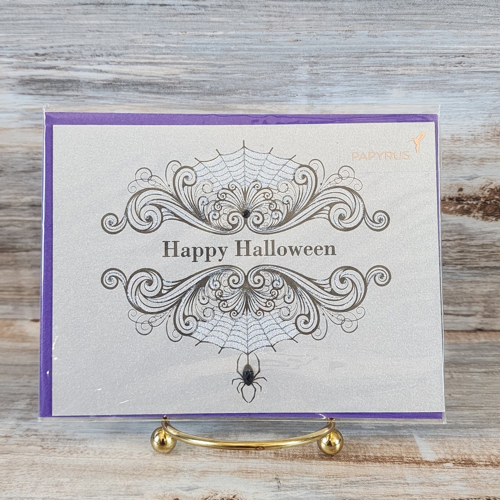 Papyrus Happy Halloween Card Letterpress Spider‎ Web Silver Purple 59584-07759-5